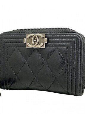 Chanel Coin Case Caviar Leather Black Silver